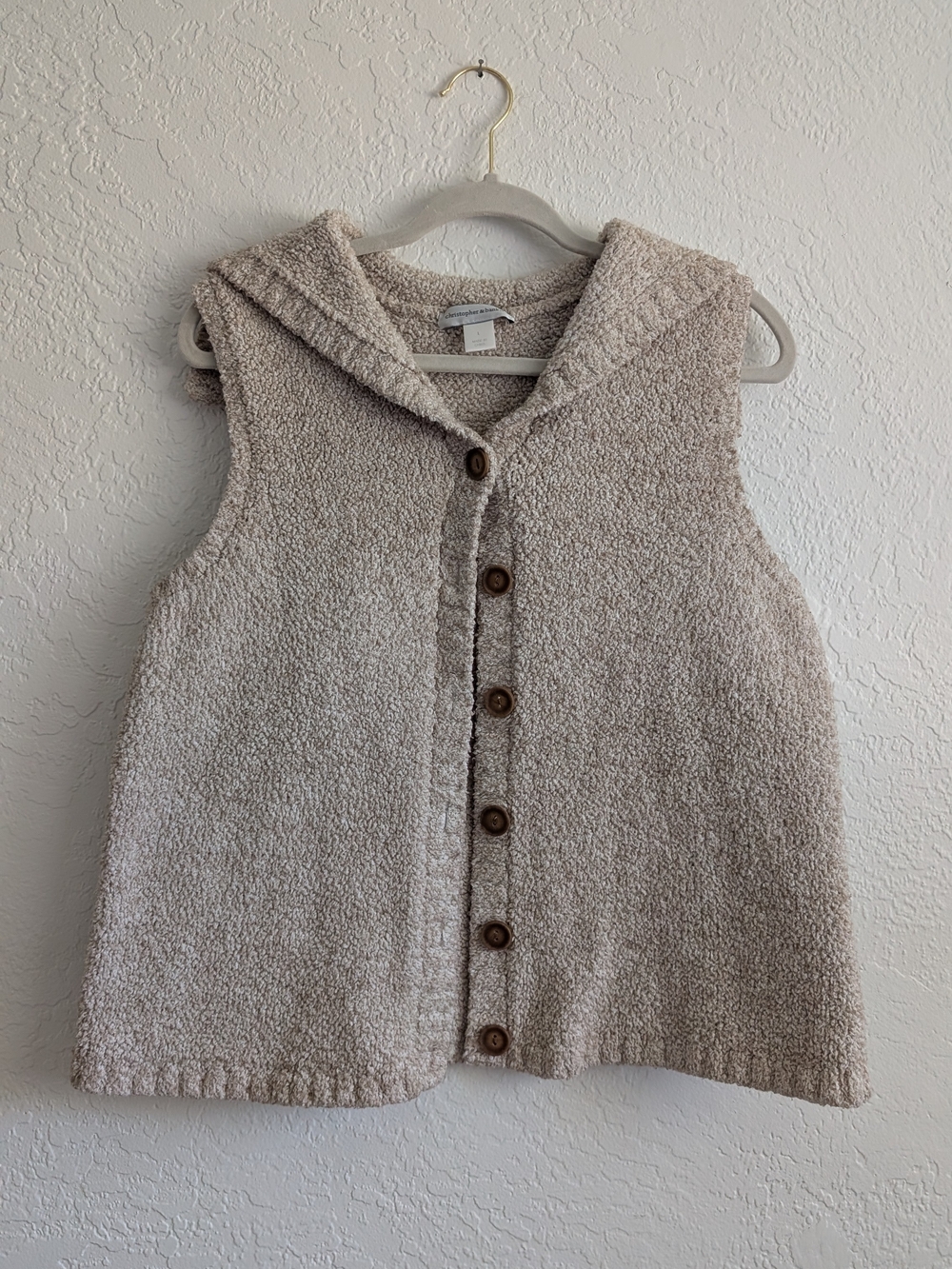 Christopher & Banks Cream Bouclé Hooded Button Vest